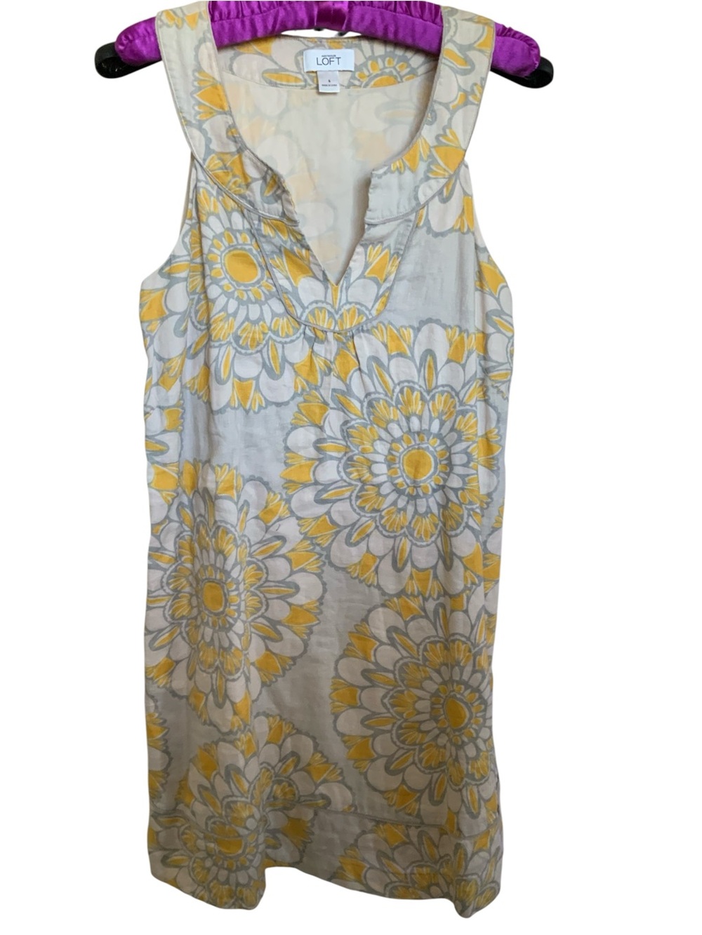 LOFT Yellow and Gray Floral Sleeveless Tunic